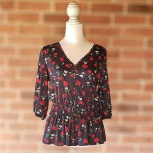 Lavish Navy Floral Print Peplum Top Size M